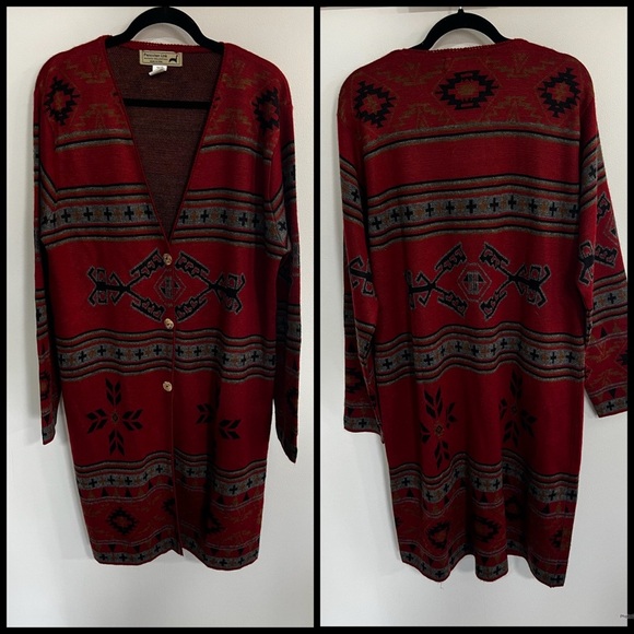 Peruvian Link Alpaca Blend Aztec Southwestern Cardigan Sweater - Picture 1 of 9